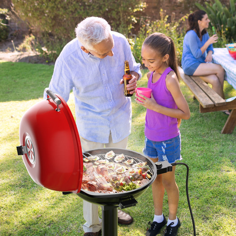 SUGIFT 1600W Portable Electric BBQ Grill with Removable Non-Stick Rack Red