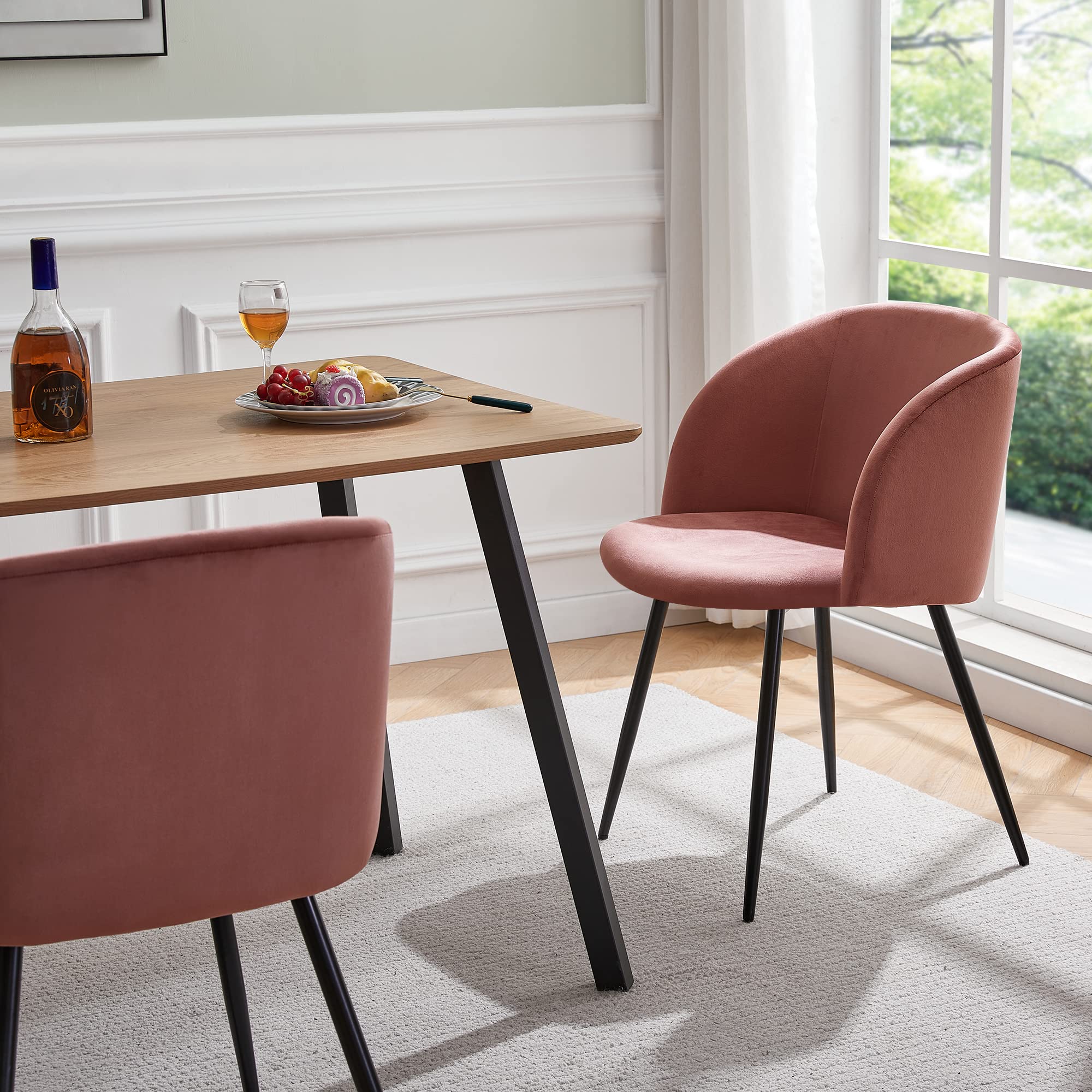 SUGIFT 2pc Rose Pink Upholstered teddy faux fur dining chairs