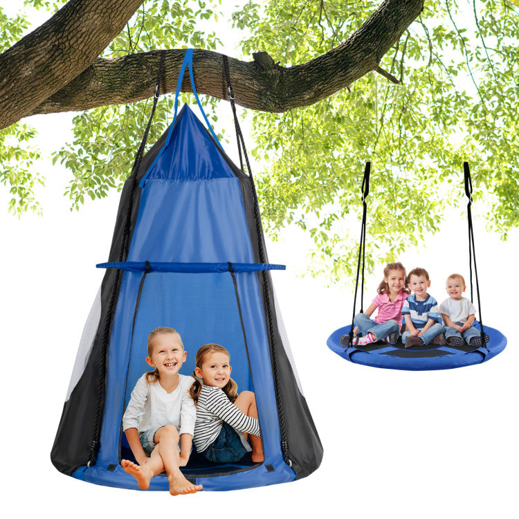 SUGIFT 2-in-1 40 Inch Kids Hanging Chair Detachable Swing Tent Blue