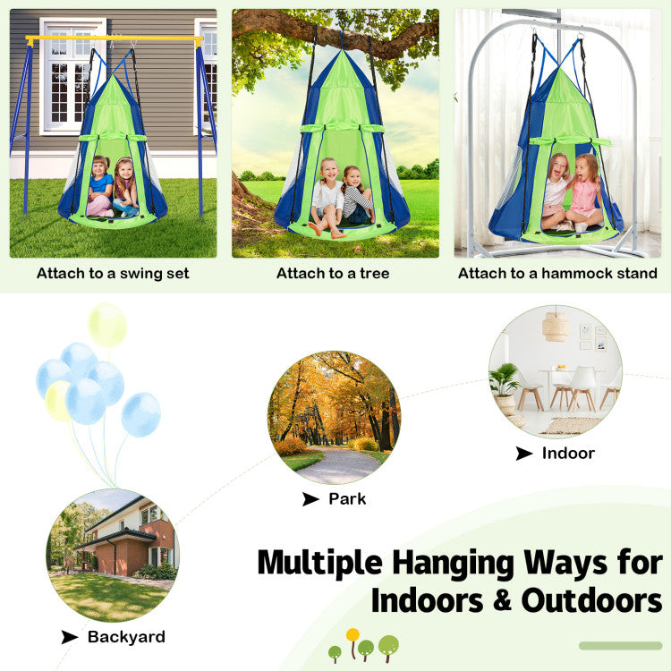 SUGIFT 2-in-1 40 Inch Kids Hanging Chair Detachable Swing Tent Green