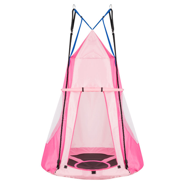 SUGIFT 2-in-1 40 Inch Kids Hanging Chair Detachable Swing Tent Pink