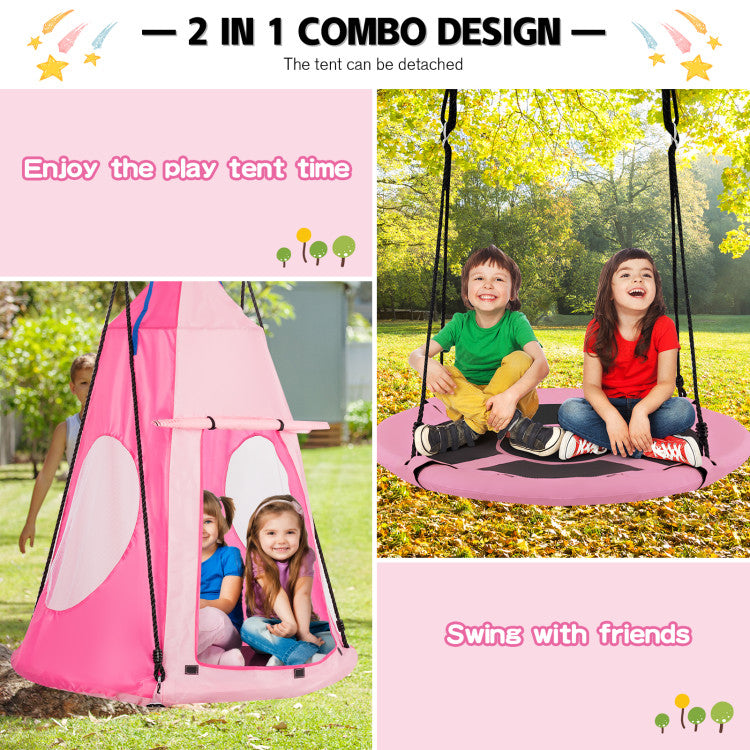 SUGIFT 2-in-1 40 Inch Kids Hanging Chair Detachable Swing Tent Pink