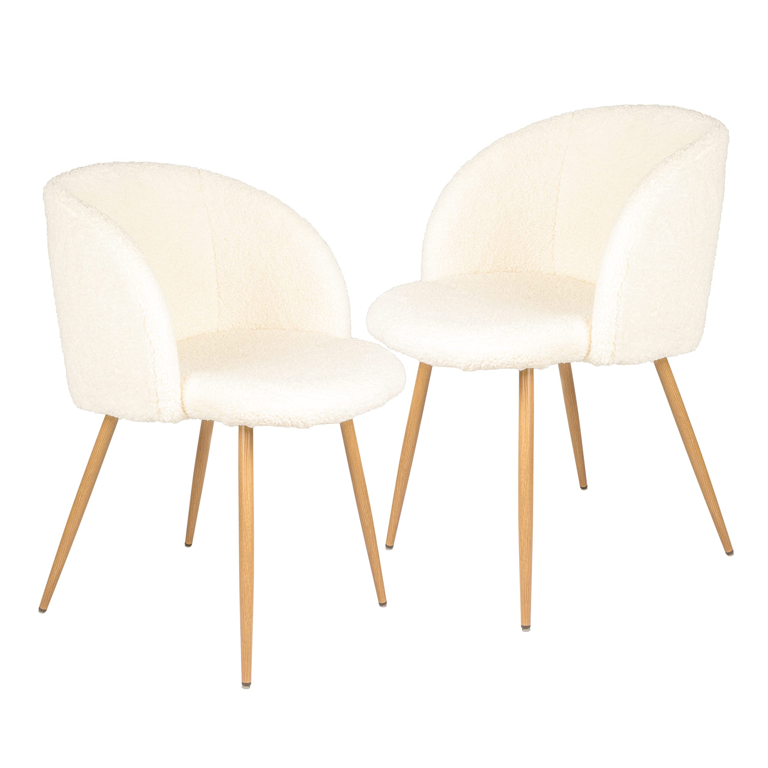 SUGIFT 2pc Off White Upholstered teddy faux fur dining chairs