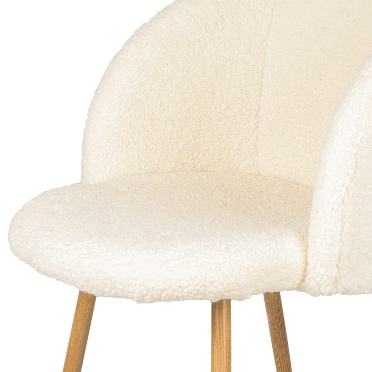 SUGIFT 2pc Off White Upholstered teddy faux fur dining chairs