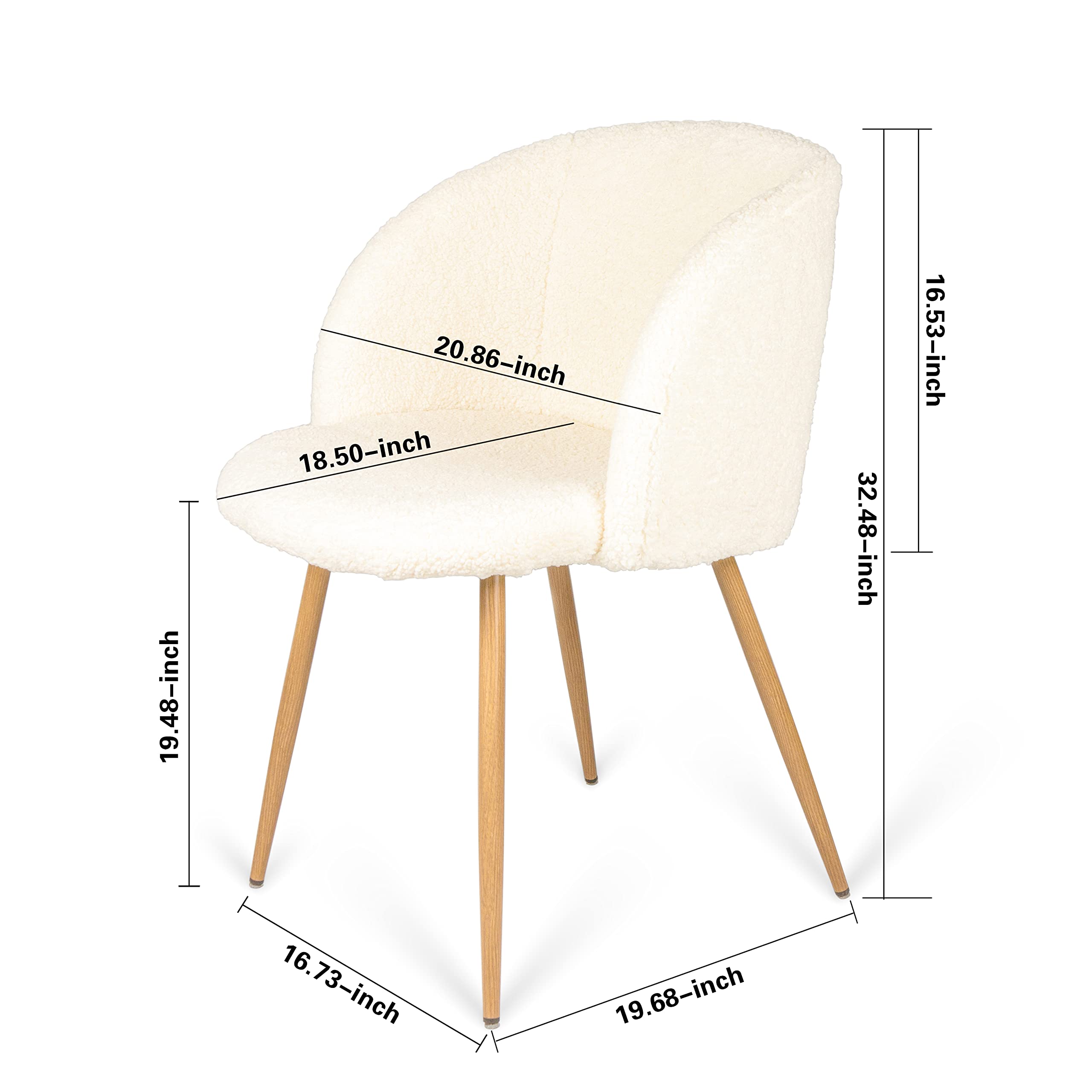 SUGIFT 2pc Off White Upholstered teddy faux fur dining chairs