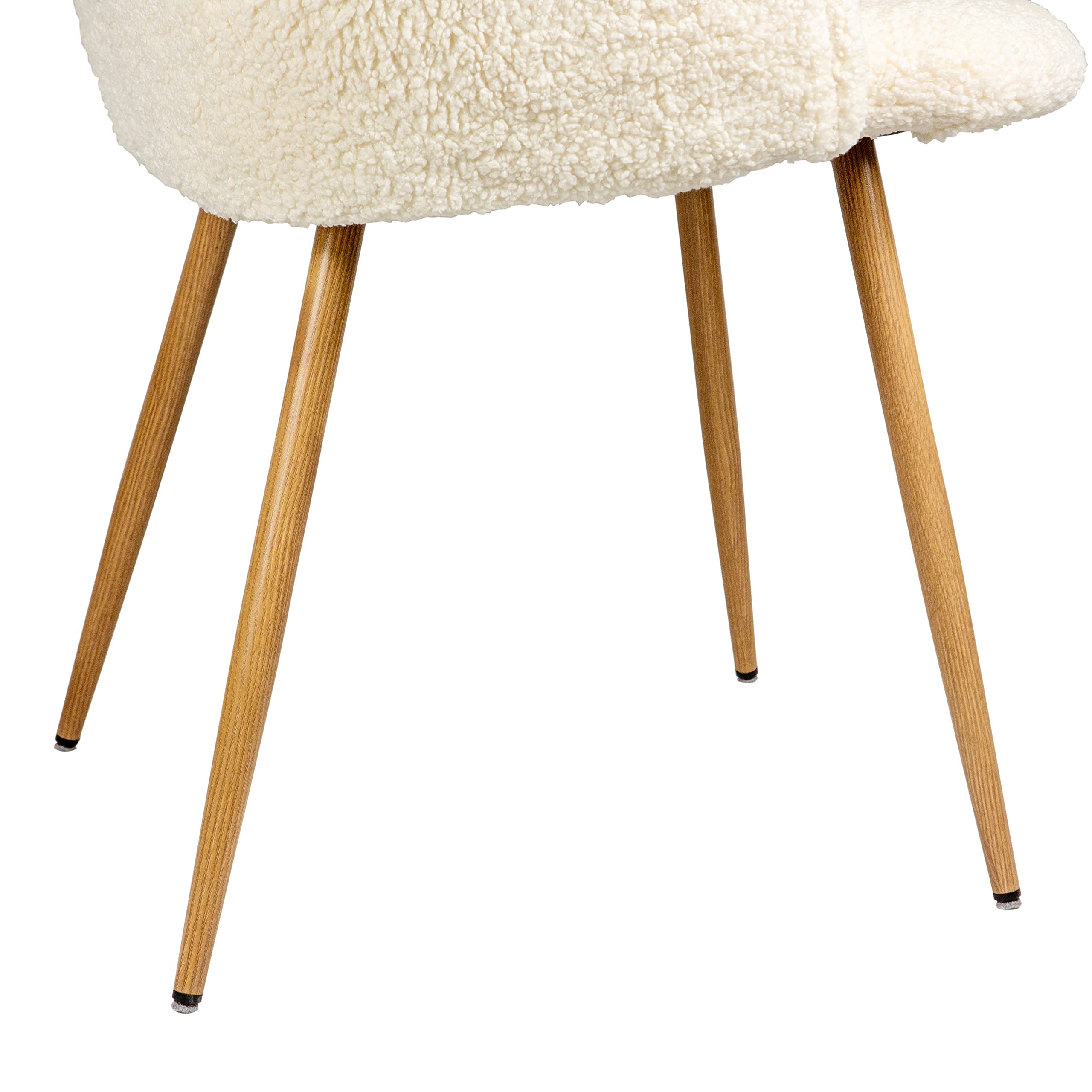 SUGIFT 2pc Off White Upholstered teddy faux fur dining chairs