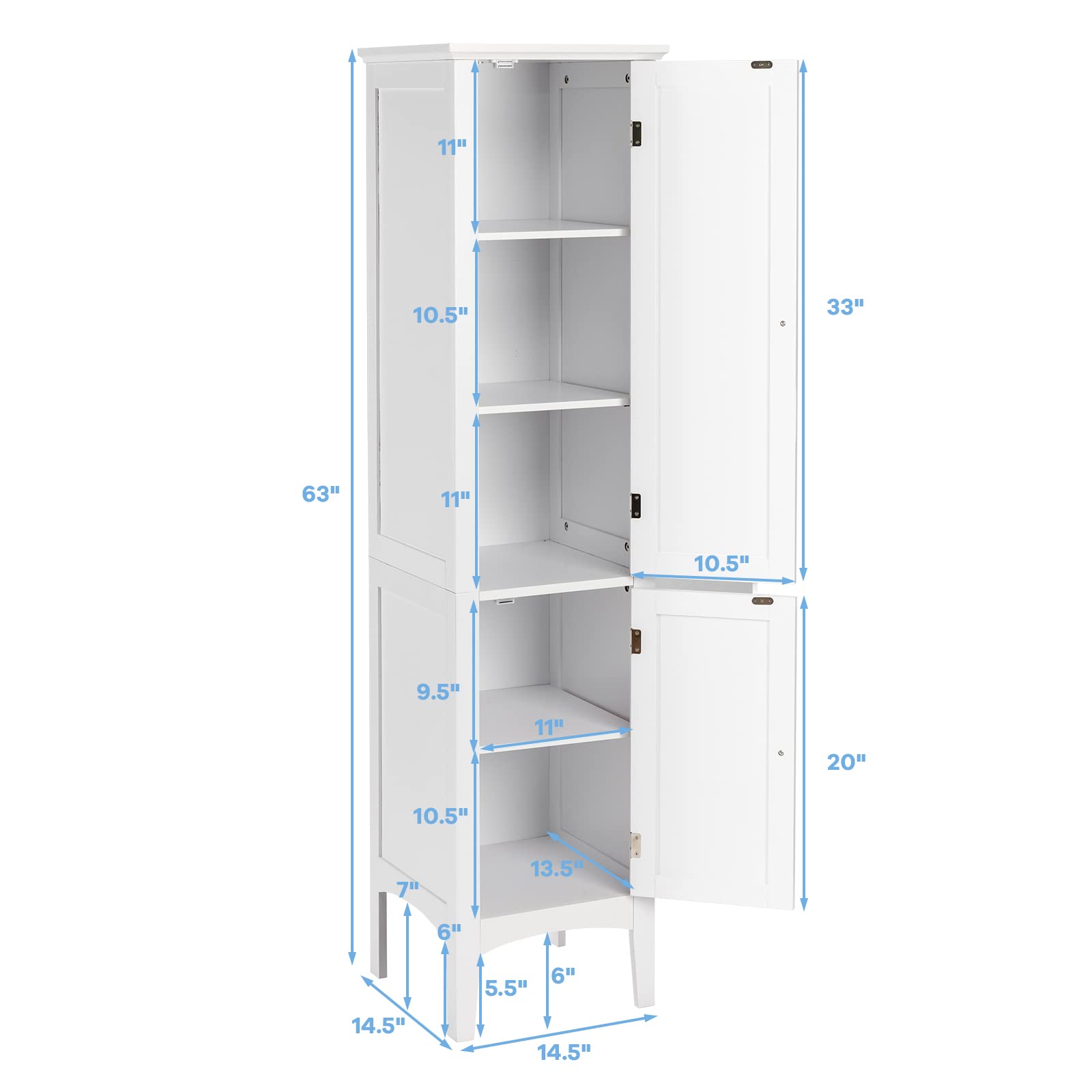 14.5 in. W x 14.5 in. D x 63 in. H White Freestanding Bathroom Storage Linen Cabinet