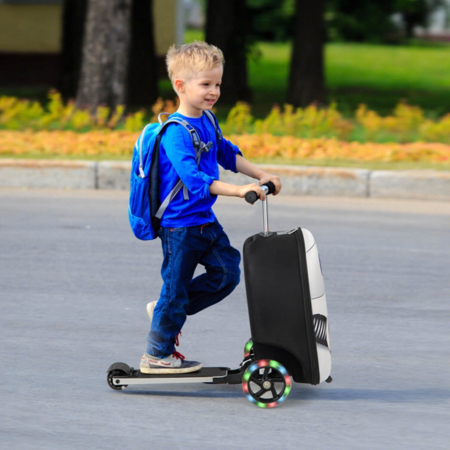 SUGIFT Hardshell Ride-on Suitcase Scooter with LED Flashing Wheels,White