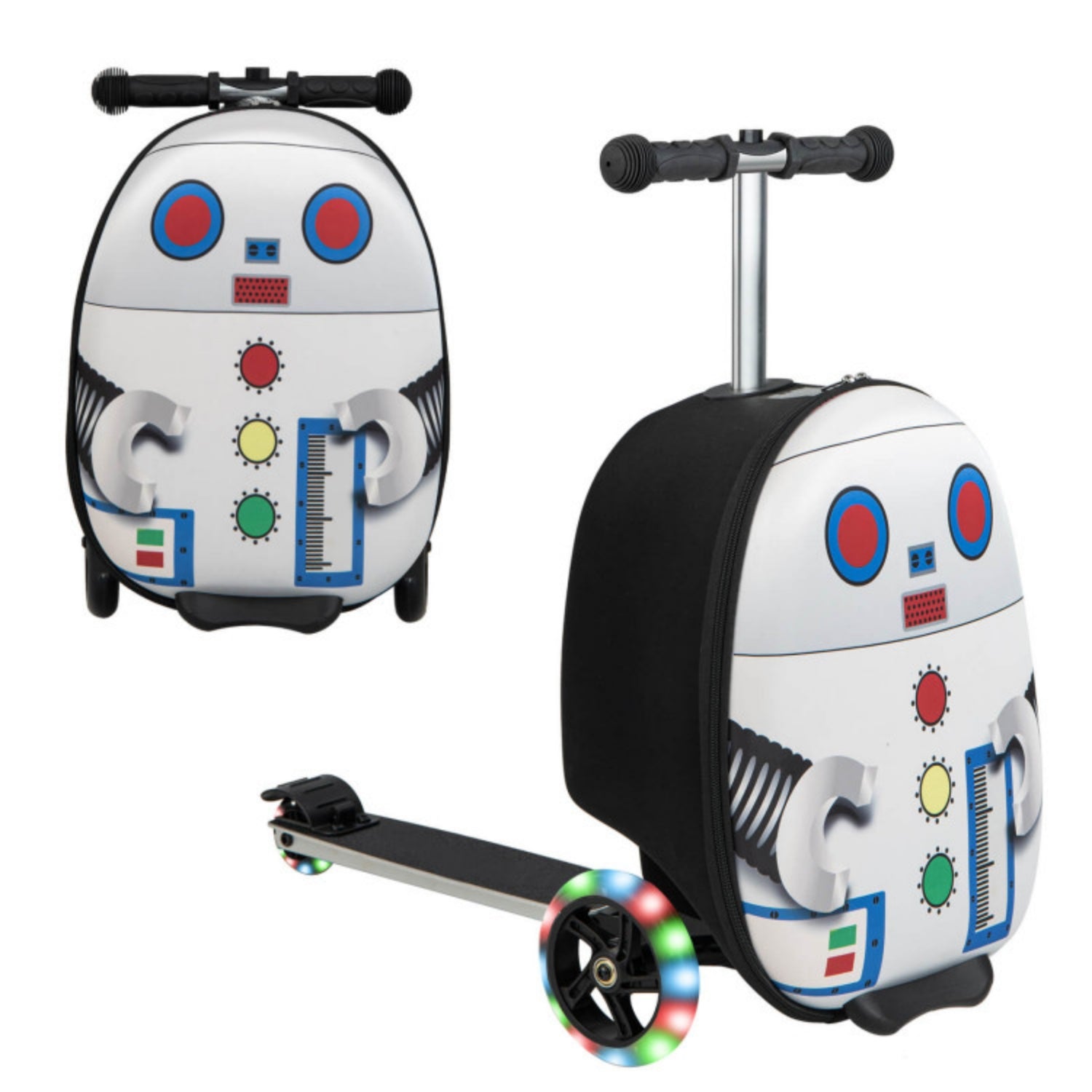 SUGIFT Hardshell Ride-on Suitcase Scooter with LED Flashing Wheels,White