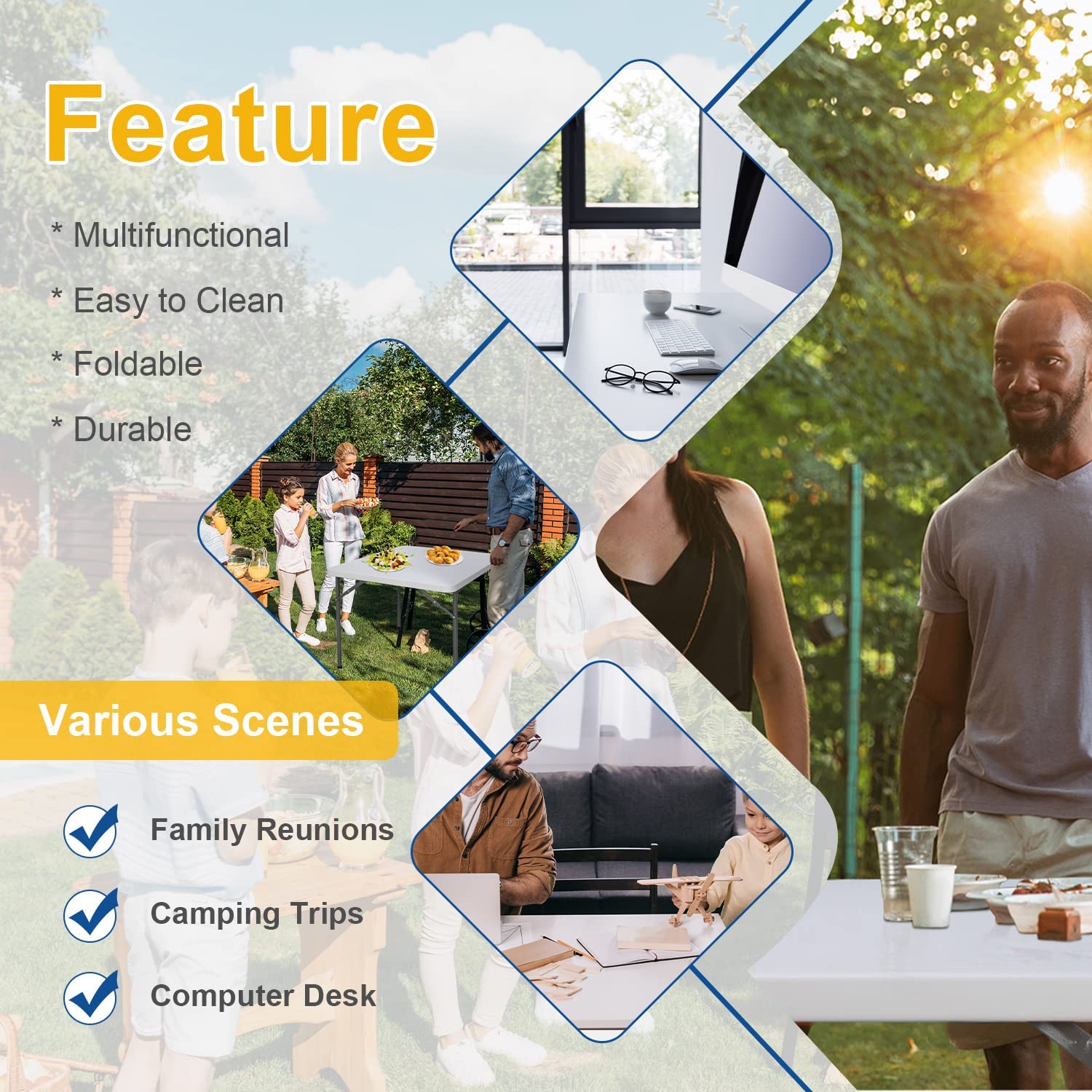 SUGIFT 3' Portable Folding Table Camping Picnic Table Indoor Outdoor