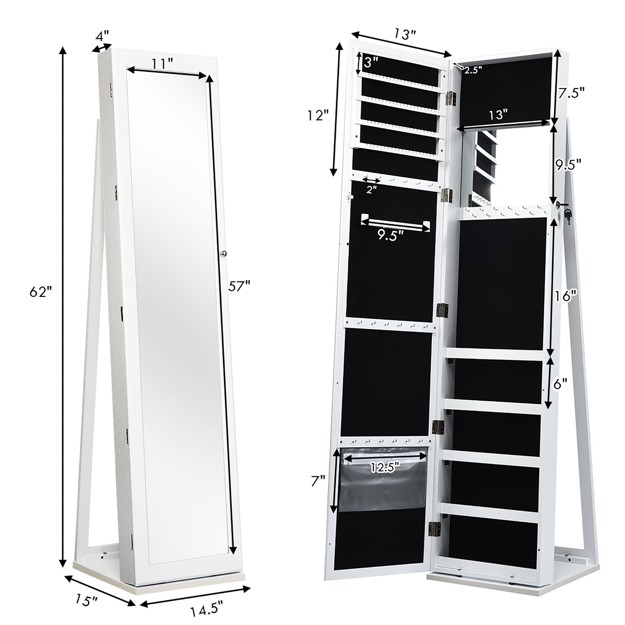 SUGIFTSUGIFT Mirrored Jewelry Cabinet Lockable Standing Storage Organizer White Patio Wicker Rattan Dining Chairs Set of 4 White Blue
