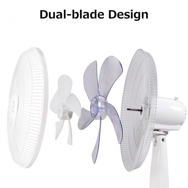 SUGIFT 16In Adjustable Double Blades Oscillating Pedestal Fan with 3-Speed,White