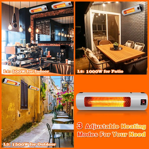SUGIFT Wall Mounted Outdoor Heater Electric Infrared Patio Heater Infrared Space Heater for Backyard 45 Adjustment Waterproof 3 Power Setting