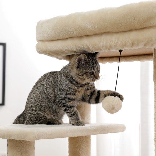 SUGIFT Cat Tree for Indoor Cats, 42 Inches 5-Level Cat Tower with Sisal Covered Scratching Posts Beige