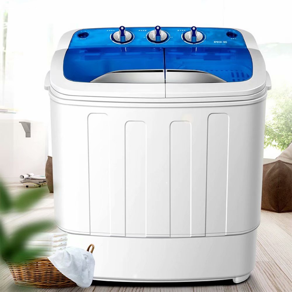 SUGIFT Washing Machine Electric Portable 2 in 1 Twin Tub Mini Laundry Washer and Spin Dryer Combo Washing Machine with Drain Hose for Apartments 13lbs Blue & White