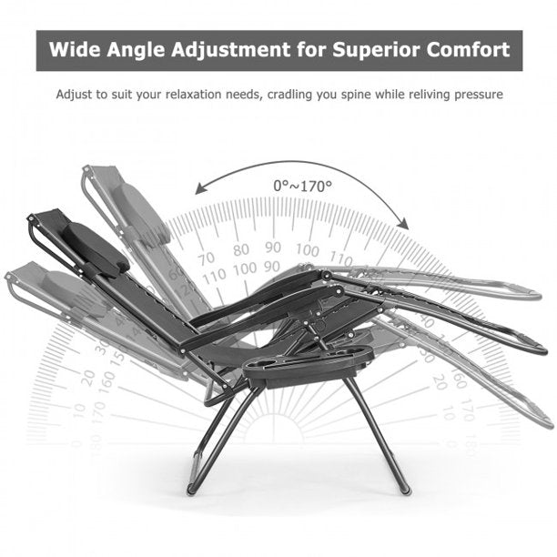 Folding Recliner Lounge Chair with Shade Canopy Cup Holder For Beach Swimming Pool Garden