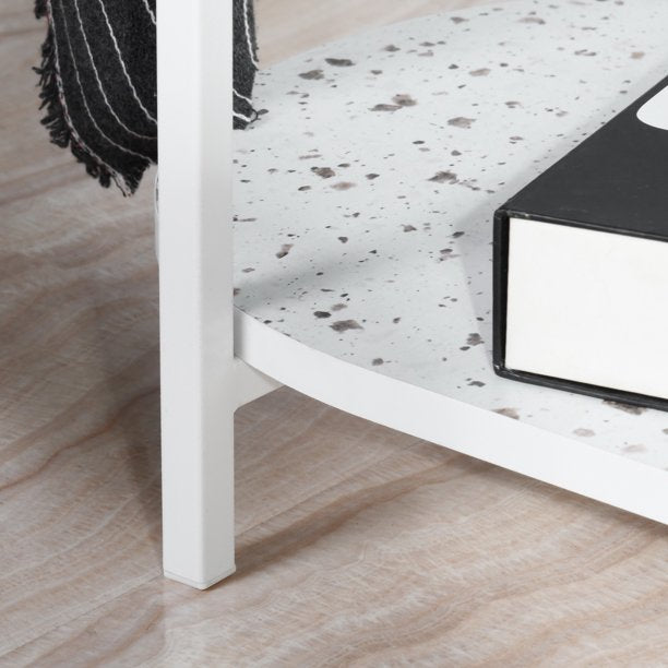 SUGIFT White Side End Table 24in 2-Tiers Oval Nightstand, Modern Marble Small Table Coffee Tea Sofa Table for Living Room Indoor Balcony