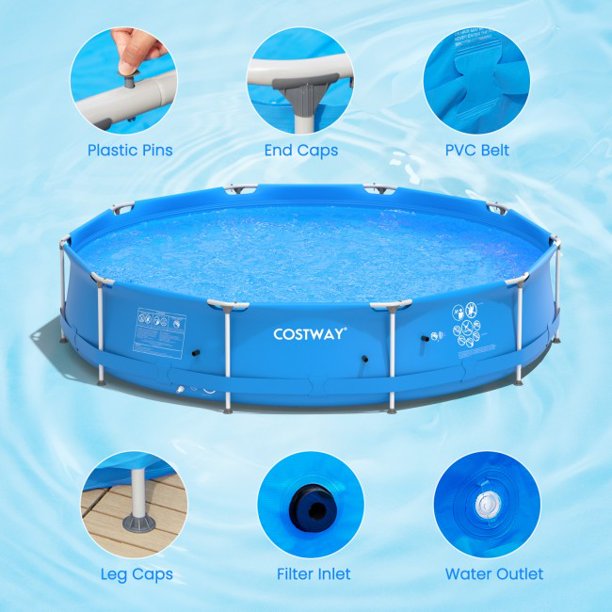 SUGIFT 11.8ft Round Swimming Pool With Pool Cover Family Outdoor Above Ground