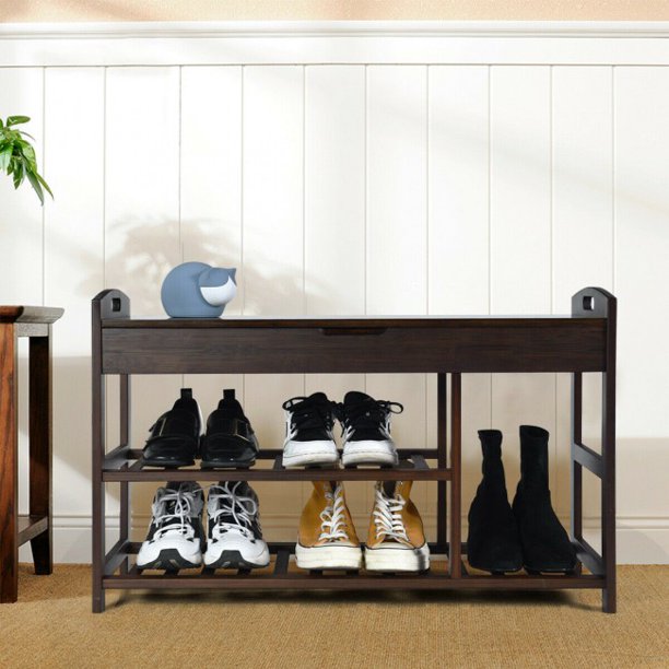 3-Tier Bamboo Shoe Organizer Bench Entryway Storage Rack