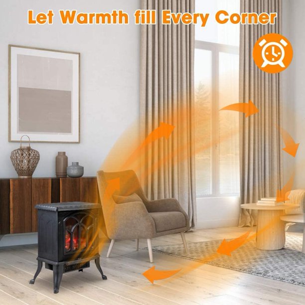 SUGIFT Infrared Quartz Electric Fireplace Stove Heater, Black
