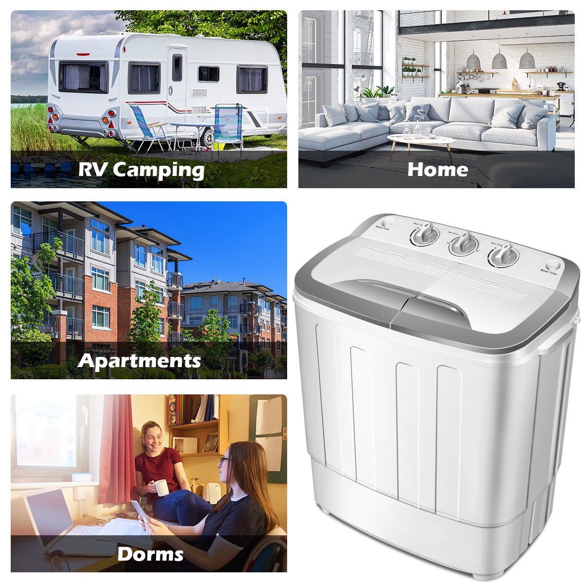 SUGIFT Portable Compact Mini Twin Tub Washing Machine with Wash and Spin Cycle, Built-in Gravity Drain, 13lbs Capacity For  Dorms, College Rooms, RV¡¯s