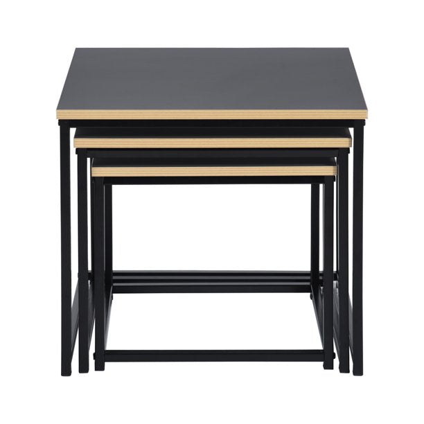 SUGIFT 3 Pack Black Square Nesting MDF Coffee End Desk/Side Table Set