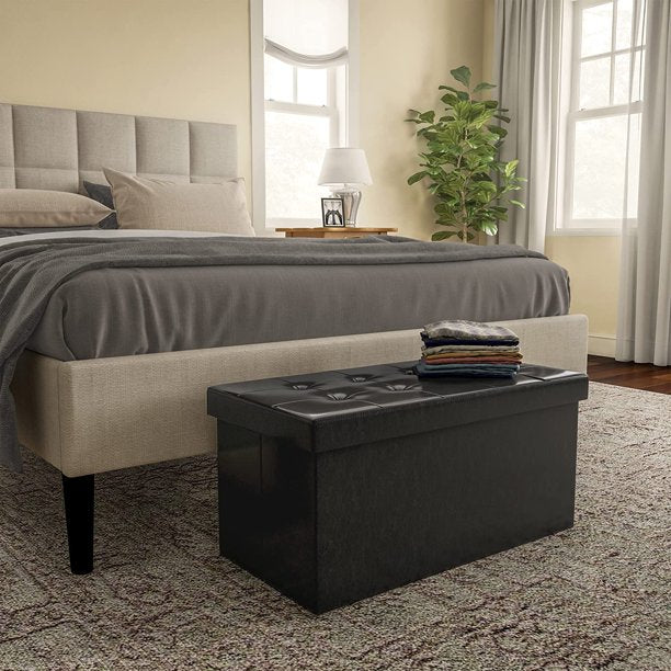 Ottoman-Faux-Leather Rectangular Storage Bench, Works as Foot Rest for Easy Room Organization Home-Complete