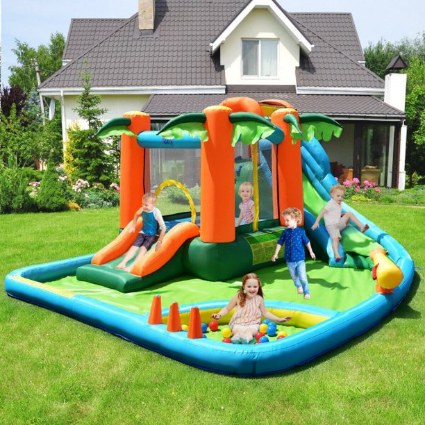 170in7 in1 Inflatable Bounce House Slide House with Two Slides