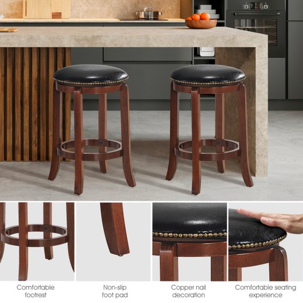 SUGIFT Swivel Bar stool Leather Padded Backless Chair