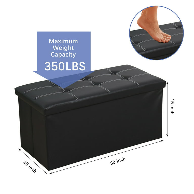 SUGIFT 30 inches Storage Ottoman Bench, Folding Footrest Shoe Bench with 110L Storage Space, Black