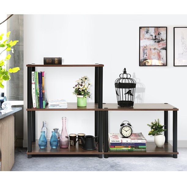 SUGIFT 2-Tier Shelves End Tables Bookshelf Brown