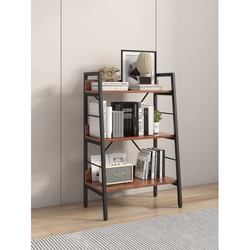 SUGIFT 3 LAYER DISPLAY Bookshelf H Ladder Shelf Storage Shelves Rack Shelf Unit METAL FRAME