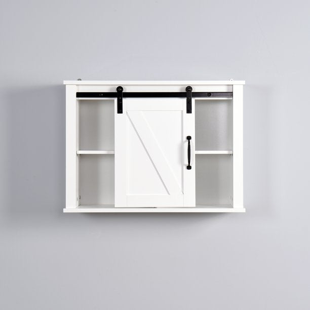 SUGIFT Wall Cabinet Wooden Storage Cabinet with a Barn Door 2 Adjustable Shelves Bathroom Living Room Bedroom 27.16x7.8x19.68 inch