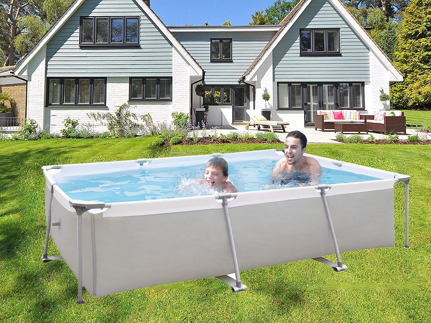 Above Ground Swimming Pool 10 ft x 6.8 ft Outdoor Rectangular Metal Frame Pool for Kids and Adults, Family Swimming Pools Above Ground for Backyard Garden Patio (Pool Only)