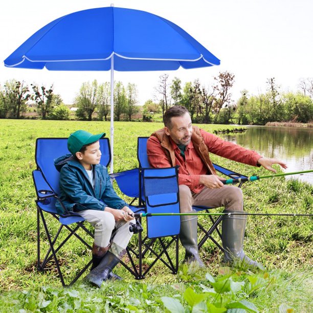 Portable Folding Double Chair With Umbrella Picnic Fishing Camping Beach
