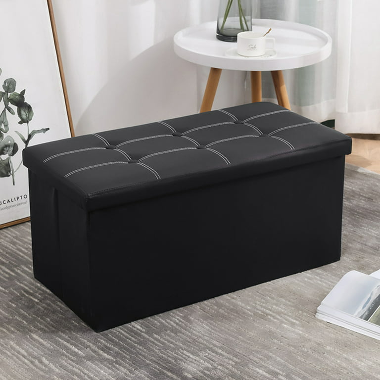 SUGIFT 30 inches Storage Ottoman Bench, Folding Footrest Shoe Bench with 110L Storage Space, Black