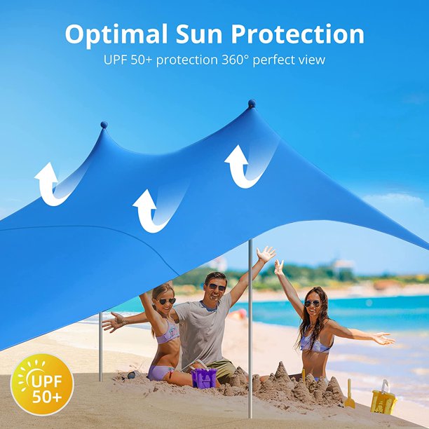sun ninja 8 person tent SUGIFT Beach Tent, Portable Beach Canopy Sun Shelter UPF50+ for 6-8 Pe