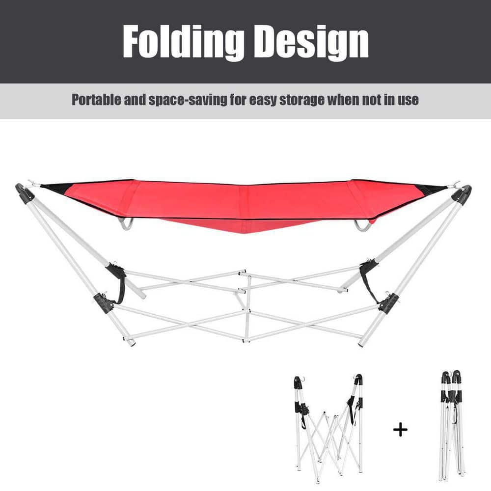 7.9 ft.. Outdoor Portable Folding Steel Frame Hammock Bed with Bag in Red