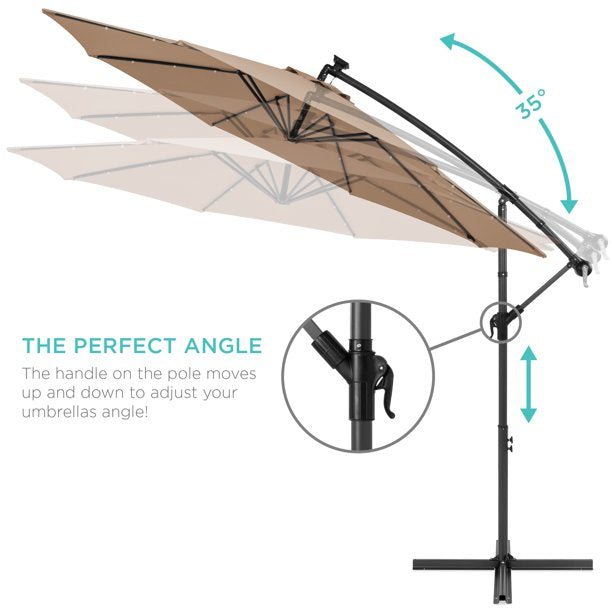 SUGIFT 10ft Solar LED Offset Hanging Outdoor Market Patio Umbrella w/ Easy Tilt Adjustment - Tan