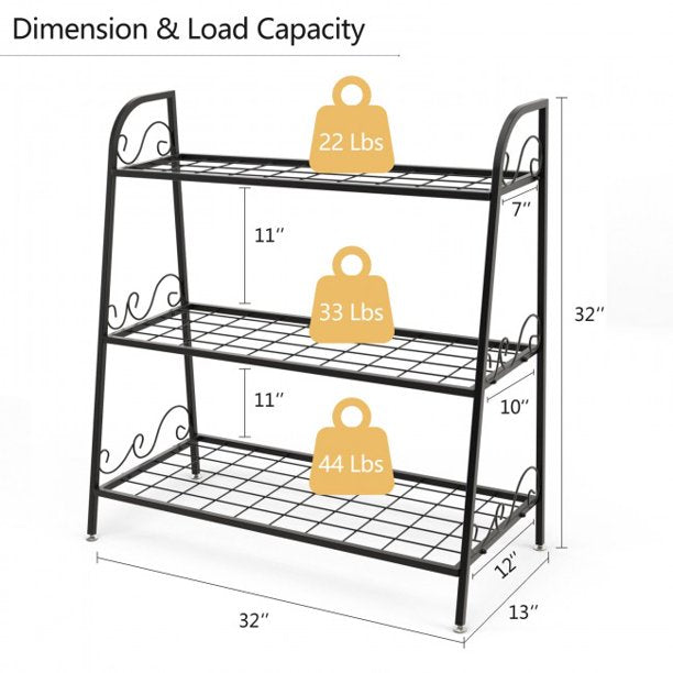 SUGIFT 3-tier Storage Shelf Metal Plant Stand Shelf Display Rack for Plants Shoes Flower Pot