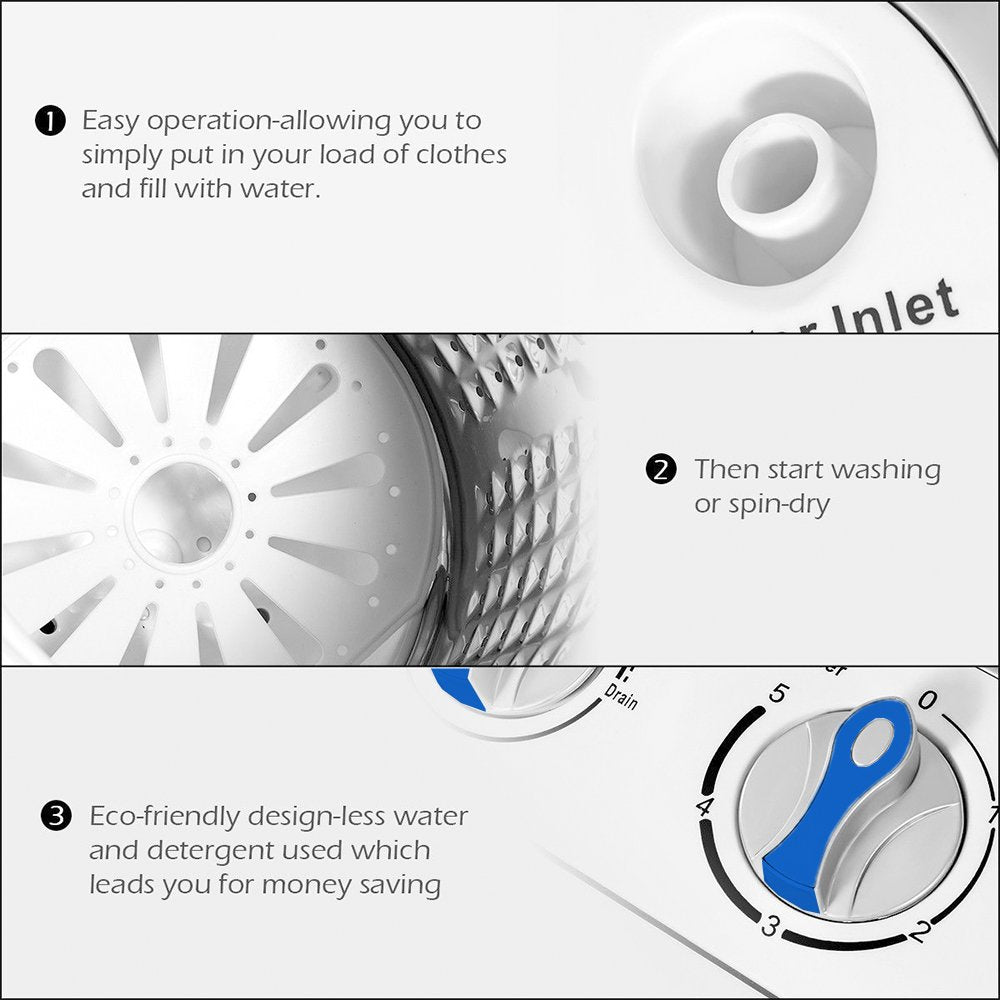 SUGIFT Washing Machine Electric Portable 2 in 1 Twin Tub Mini Laundry Washer and Spin Dryer Combo Washing Machine with Drain Hose for Apartments 13lbs Blue & White