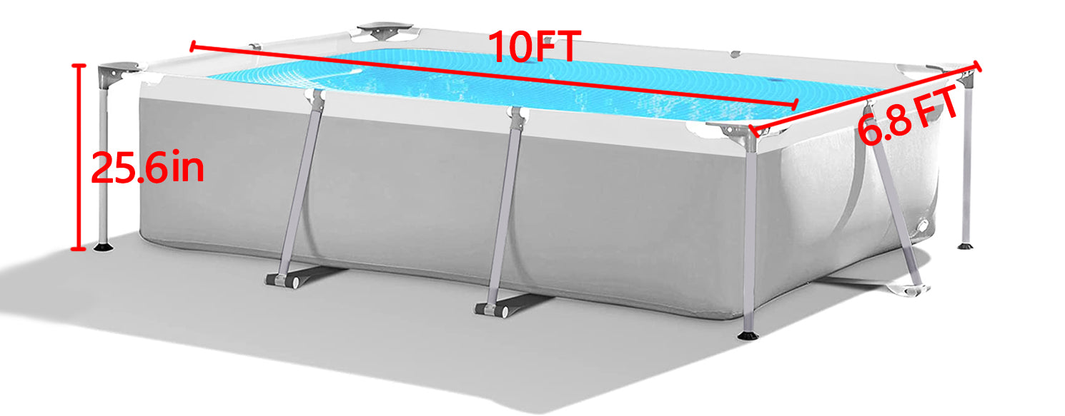 Above Ground Swimming Pool 10 ft x 6.8 ft Outdoor Rectangular Metal Frame Pool for Kids and Adults, Family Swimming Pools Above Ground for Backyard Garden Patio (Pool Only)