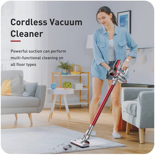 Vacuum 4-in-1 Lightweight Stick Vacuum Cleaner 12Kpa Wine Red