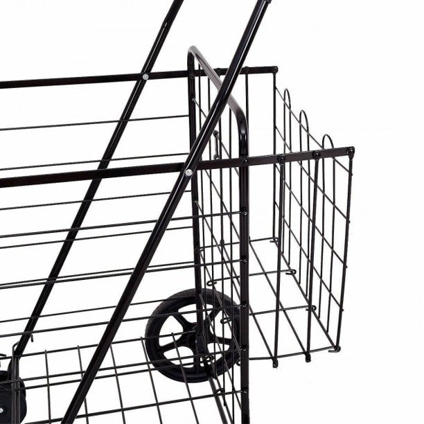 SUGIFT Folding Shopping Cart with Swiveling Wheels and Dual Storage Baskets