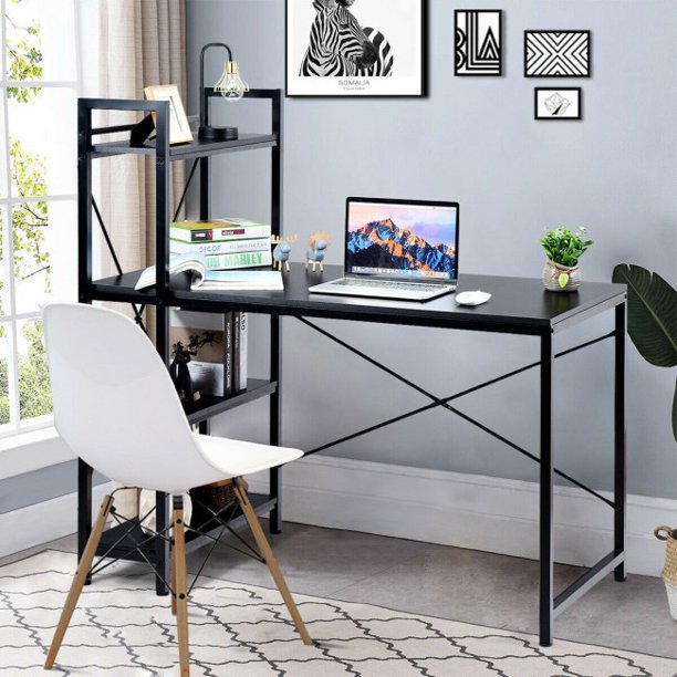Computer Desk With 4 Tier Storage Shelves Modern Simple Computer Table For Home Bedroom