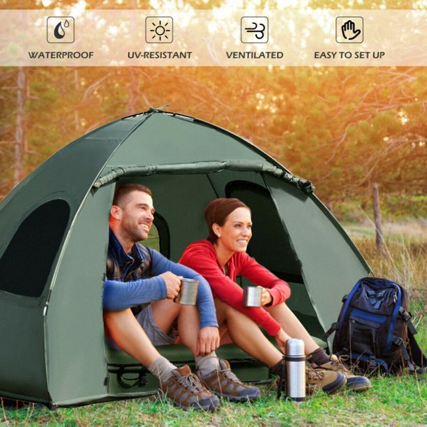 SUGIFT Camping Tent 2-Person Foldable Outdoor Camping Tent Cot with Air Mattress and Sleeping Bag