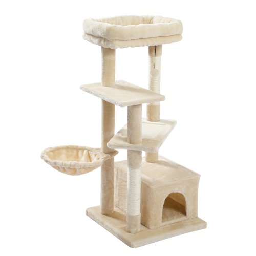 SUGIFT Cat Tree for Indoor Cats, 42 Inches 5-Level Cat Tower with Sisal Covered Scratching Posts Beige
