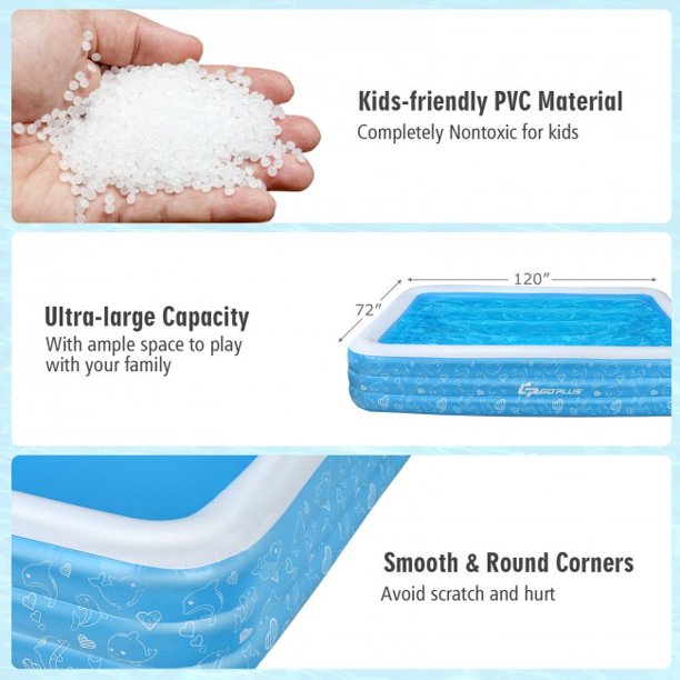 SUGIFT Inflatable Swimming Pool 120 inch Full-Size 3-Height Adjustable