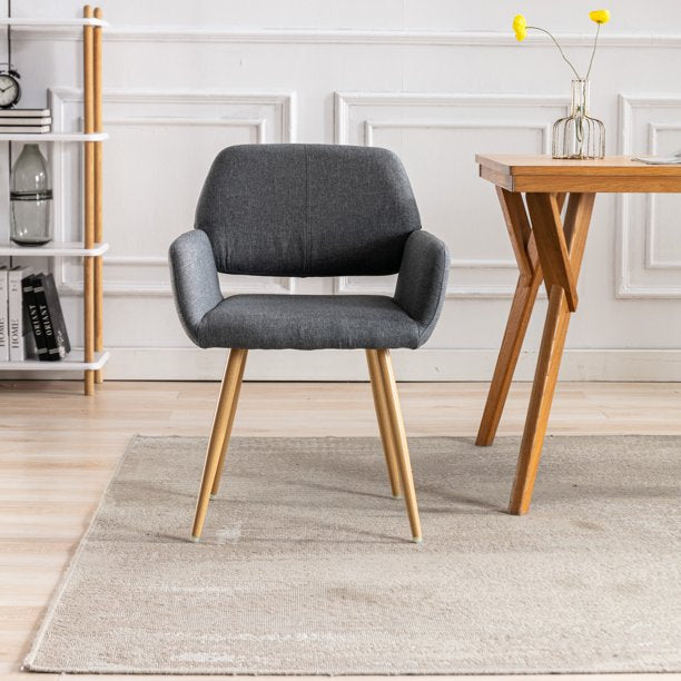 SUGIFT Small Modern Living Dining Room Accent Chairs Fabric Mid-Century Upholstered Side Seat Club Guest with Metal Legs Legs (Gray)