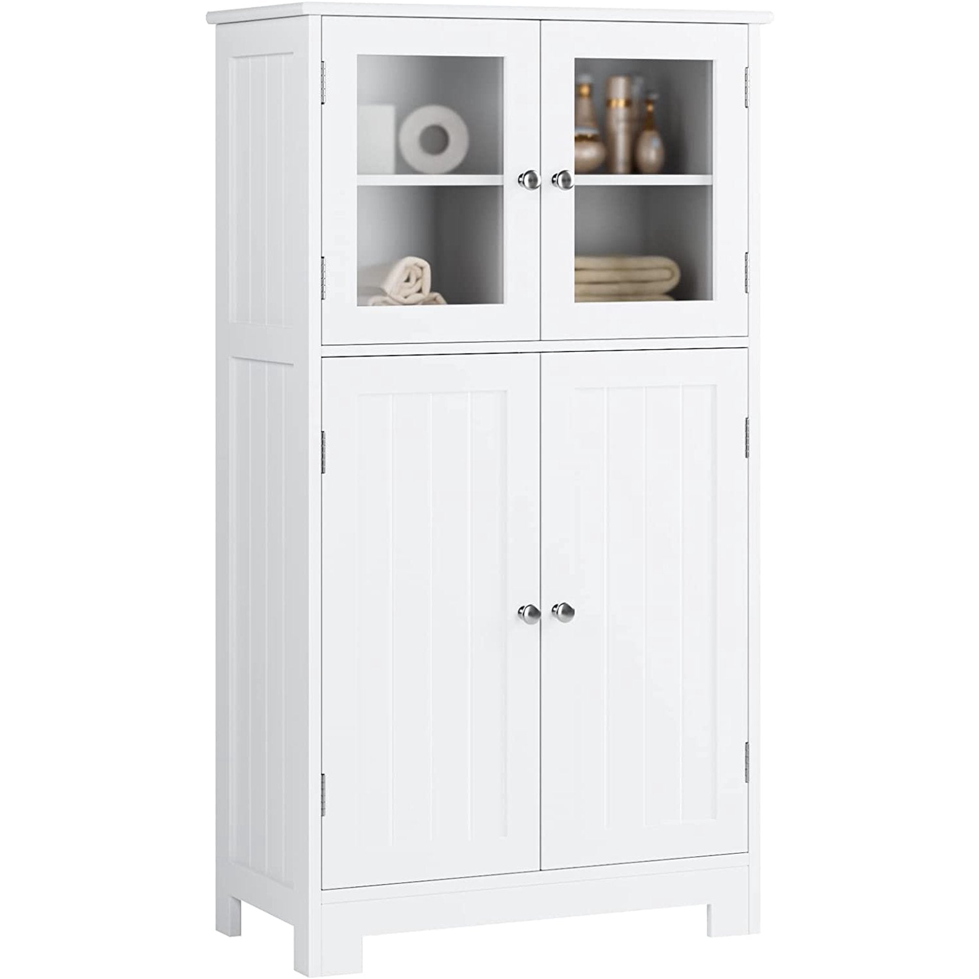 SUGIFT Storage Cabinet Wooden Floor Cabinet with Adjustable Shelves, White